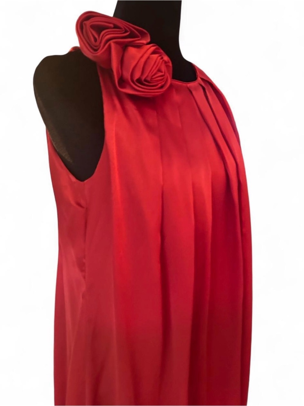 Y2K  Red Pleated bubble  Mini Dress with Rosette Shoulder - Picture 8 of 8